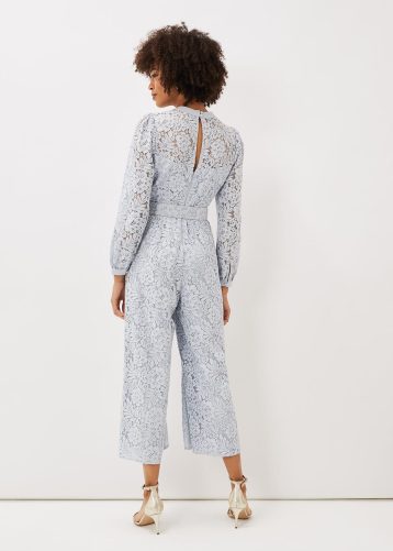 Phase Eight Monroe Belted Lace Wide Leg Jumpsuit Sky Blue