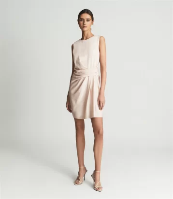 Reiss Essie Fitted Shift Mini Dress Nude