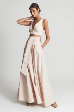 Reiss Gigi gather detailed maxi skirt Neutral Light Blush