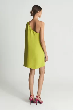 Reiss Samantha Cape-One Shoulder Mini Dress Lime Green
