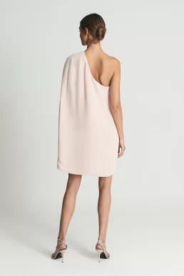 Reiss Samantha Cape-One Shoulder Mini Dress Nude Pink Cream