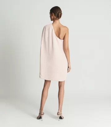 Reiss Samantha Cape-One Shoulder Mini Dress Nude Pink Cream