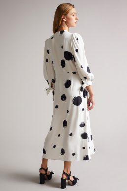 Ted Baker ELIYZZA Button Up Midi Dress With Tie Cuffs Black White
