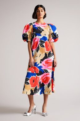 Ted Baker HARPIA Floral Print Midi Dress Blue Multi