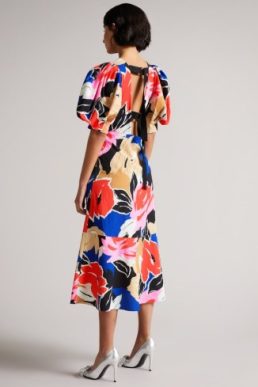 Ted Baker HARPIA Floral Print Midi Dress Blue Multi