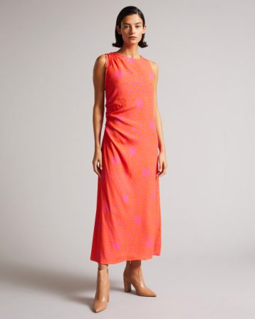 Ted Baker LUISSAA Ruched Side Detail Midi Dress Deep pink Orange