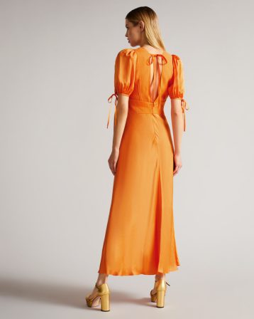 Ted Baker LYSETTE Tie Detail Satin Tea Dress Orange