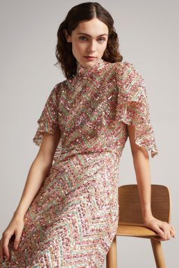 Ted Baker MACIVER Multi Sequin Short Sleeved Dress Light Pink Blush