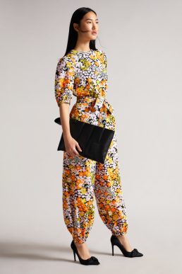 Ted Baker YILENA New World Balloon Leg Jumpsuit with Open Back Yellow Multi