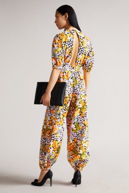Ted Baker YILENA New World Balloon Leg Jumpsuit with Open Back Yellow Multi