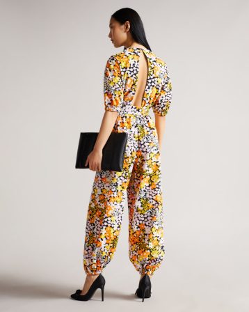 Ted Baker YILENA New World Balloon Leg Jumpsuit with Open Back Yellow Multi