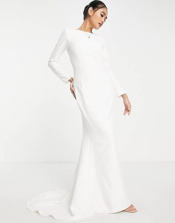 True Violet Bridal long sleeve maxi dress in ivory