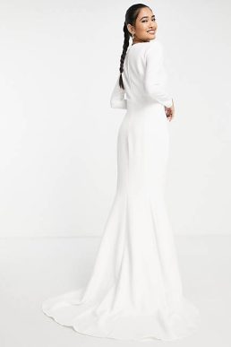 True Violet Bridal long sleeve maxi dress in ivory