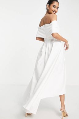 True Violet Bridal off shoulder high low maxi dress in ivory