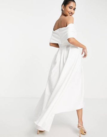 True Violet Bridal off shoulder high low maxi dress in ivory