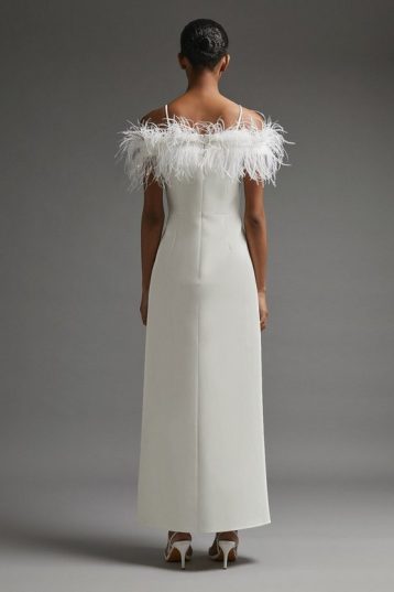 Coast Premium Feather Bardot Maxi Dress Ivory