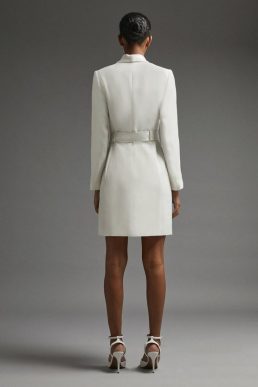 Coast Premium Mini Tie Waist Tuxedo Dress Ivory