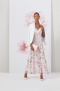 Hobbs Catherine Silk Floral Maxi Dress Blush Pink Multi