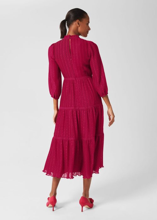 Hobbs Colette Tiered Fit And Flare Dress, Cerise Pink - myonewedding.co.uk