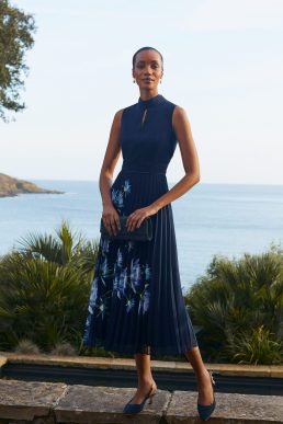 Hobbs Daniela Floral Pleated Dress Navy Multi