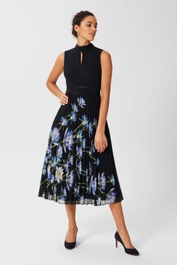 Hobbs Daniela Floral Pleated Dress Navy Multi