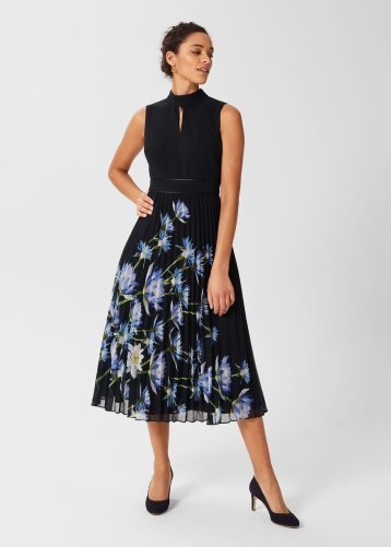 Hobbs Daniela Floral Pleated Dress Navy Multi