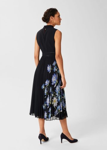 Hobbs Daniela Floral Pleated Dress Navy Multi