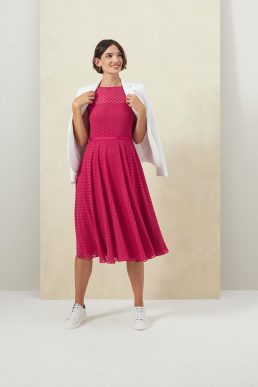 Hobbs Della Spot Fit And Flare Dress Fuchsia Pink