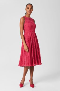 Hobbs Della Spot Fit And Flare Dress Fuchsia Pink