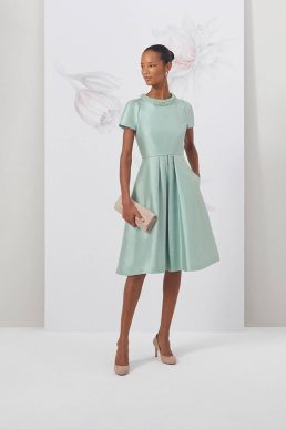 Hobbs Jocelyn Wool Silk Fit And Flare Dress Sage Green