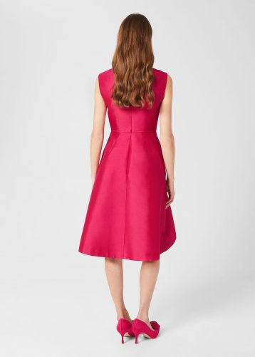 Hobbs Julietta Wool Silk Fit And Flare Dress Fuchsia Pink