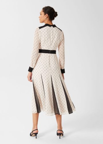 Hobbs Lilibelle Silk Sleeve Dress Cream Black