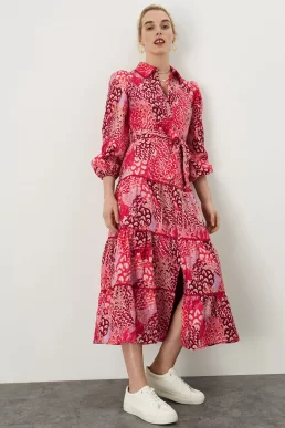 Monsoon Freya tiered shirt dress red