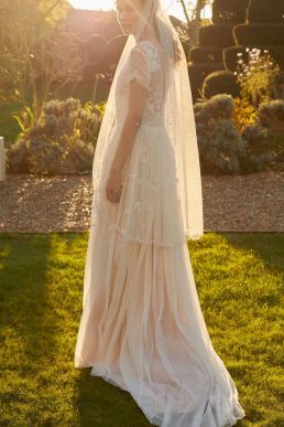 Monsoon Sylvia embroidered bridal dress in recycled polyester ivory