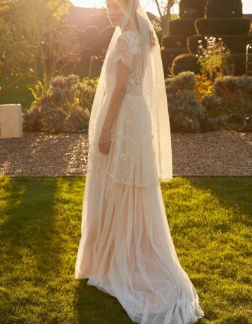 Monsoon Sylvia embroidered bridal dress in recycled polyester ivory