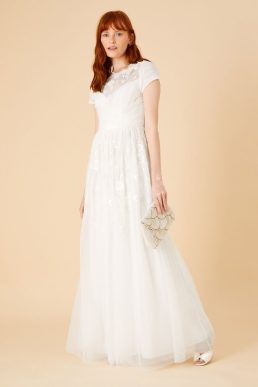 Monsoon Sylvia embroidered bridal dress in recycled polyester ivory