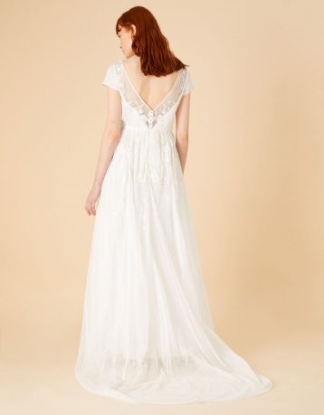 Monsoon Sylvia embroidered bridal dress in recycled polyester ivory