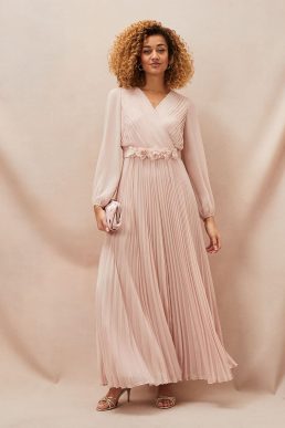 Phase Eight Alecia Pleated Chiffon Maxi Dress Antique Rose Blush