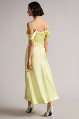 Ted Baker ESTA Cold Shoulder Cowl Front Midi Slip Dress Light Yellow