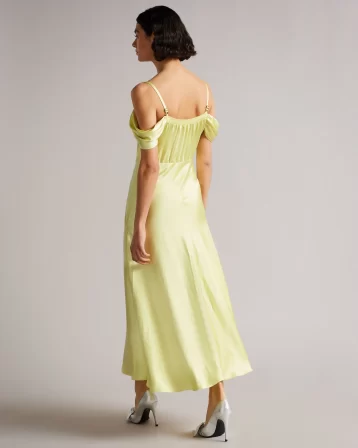 Ted Baker ESTA Cold Shoulder Cowl Front Midi Slip Dress Light Yellow