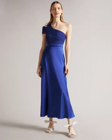 Ted Baker Ivena Asymmetric Knit Bodice Dress With Satin Skirt Blue