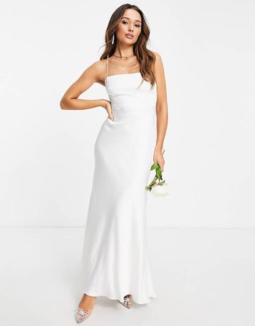 ASOS EDITION Astrid satin square neck wedding dress with tie back Ivory