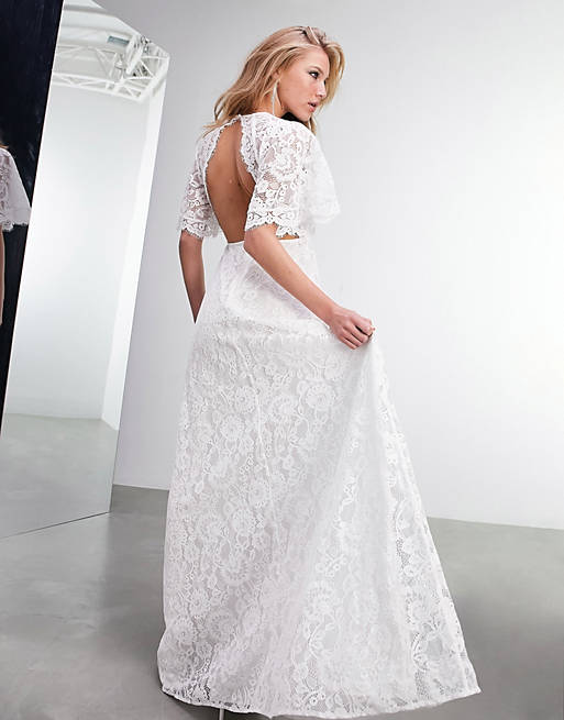 ASOS EDITION Olivia lace flutter sleeve wedding dress, Ivory