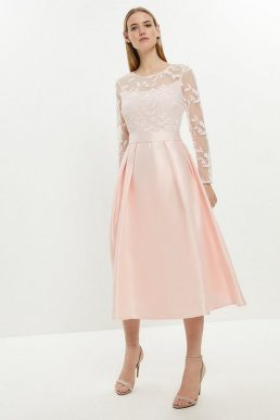 Coast Embroidered Bodice Satin Skirt Dress Pink Blush