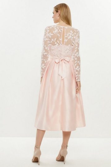 Coast Embroidered Bodice Satin Skirt Dress Pink Blush