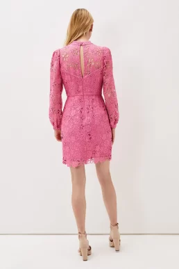 Ted Baker Doris Guipure Lace Highneck Dress Pink