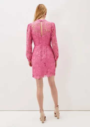 Ted Baker Doris Guipure Lace Highneck Dress Pink