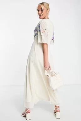 Hope & Ivy Carmen embroidered midi dress in cream