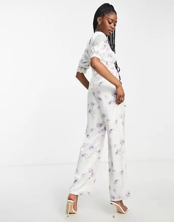 Hope & Ivy Eden floral jumpsuit in cream purple