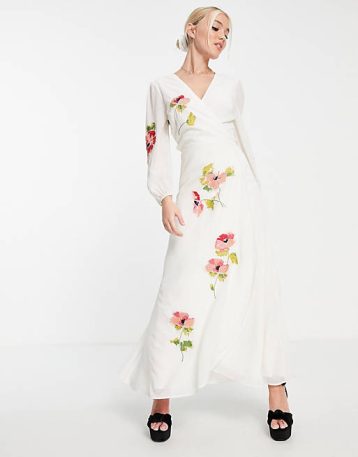 Hope & Ivy Lilbeth embroidered midi dress in cream multi